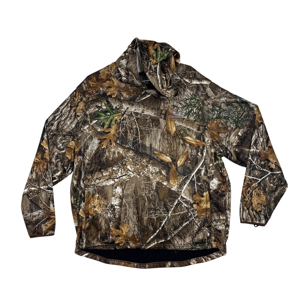 Realtree Edge Camo Hoodie Mens 2XL Hunting Performance Fleece Pullover Brown